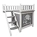 Petsfit Indoor Cat House 2 Level with Escape Door and Balcony, Multifunction Indoor&Outdoor Use, Wooden Cat House for 1-2 Cats