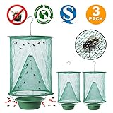 Non Toxic Fly Trap Hanging Folding Reusable Drosophila Net Catcher Cage Traps for Indoor and Outdoor Use 3 Pack