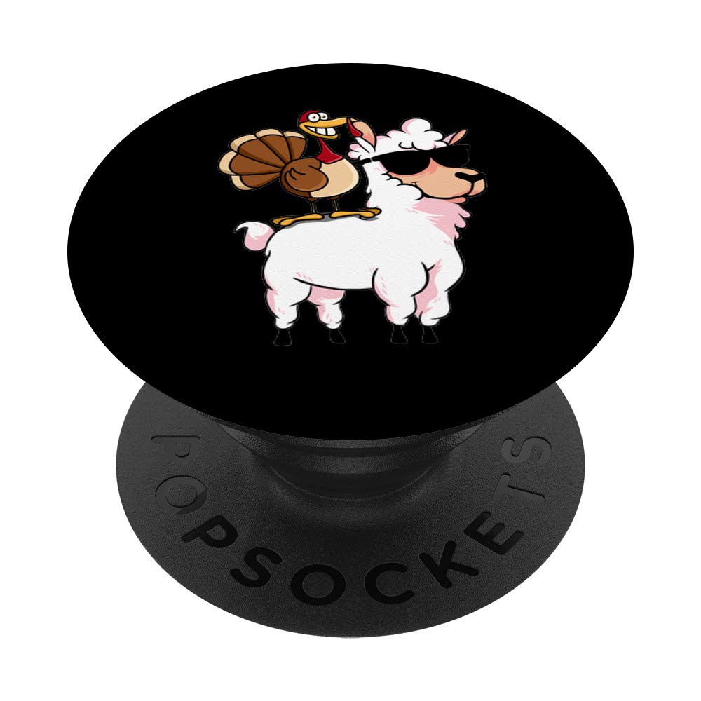 Turkey Riding Hipster Llama Cartoon Funny Thanksgiving Gifts PopSockets Grip and Stand for Phones and Tablets