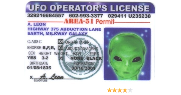 Amazon Com Ufo Operator S License Id Area 51 Permit By Signs 4 Fun Toys Games
