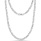 LeCalla Sterling Silver Figaro Chain Necklace | 4mm Italian Diamond-Cut Solid 925 Sterling Silver Figaro Link Chain Necklace for Men Women, Made in Italy