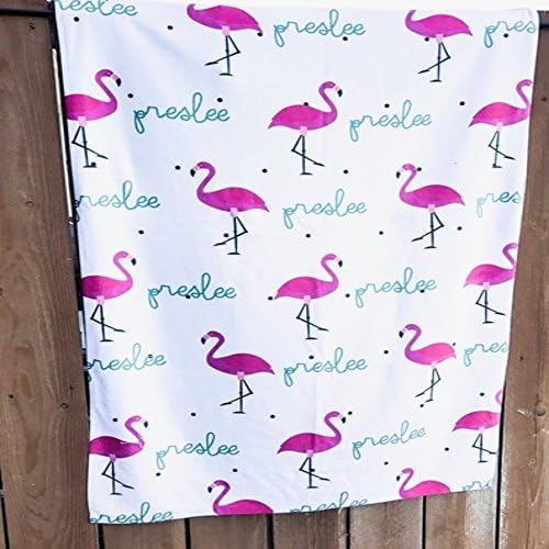 Personalized Custom Name Towels for Beach, Pool or Bath! Unisex towels for Baby, Child, Kids &amp; Teens (Scattered Flamingo)