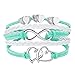 DemiJewelry Infinity Bracelet Green Love Heart Charm Leather Bracelets