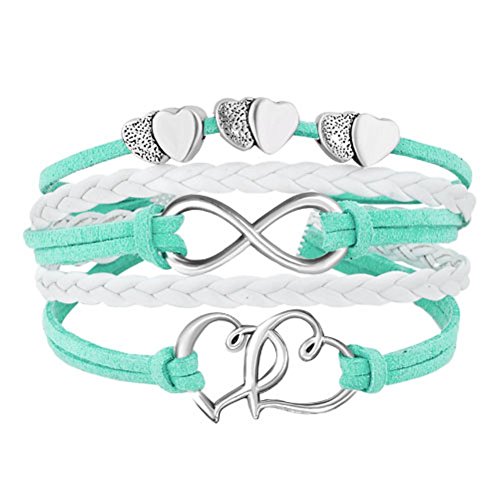 DemiJewelry Heart with Hearts Charm Infinity Bracelet Leather Wrap Rope Wristband Bracelets