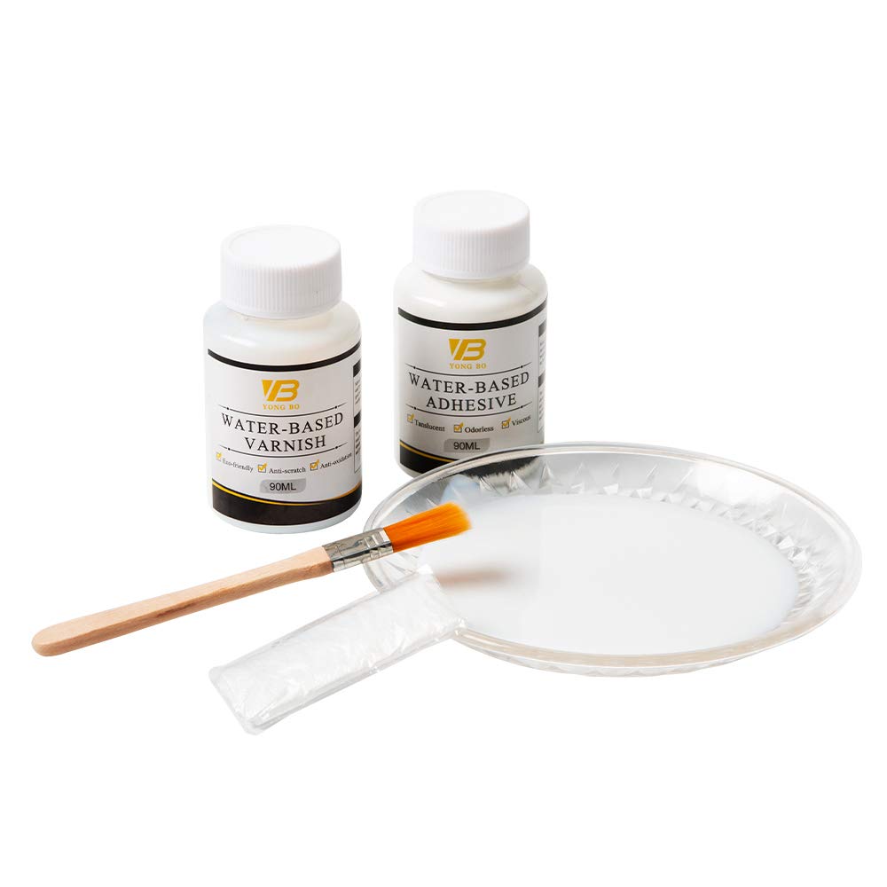 Gilding Adhesive Kit, Gold Leaf Glue Adhesive and Water Based Varnish for Craft Supplier, Resin Art, Furniture Decoration, Wall, Ceiling (2 Brushes + 2 Gloves)