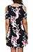 QIXING Women's Summer Cold Shoulder Floral Print Tunic Top Swing T-Shirt Loose Dress with Pockets Black-L