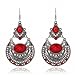 megko Vintage White Oval Turquoise Stone Dangle Drop Hook Alloy Earrings Women Gift (Red)