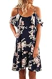 EastLife Women's Casual Off The Shoulder Spaghetti Strap Floral Midi Dress
