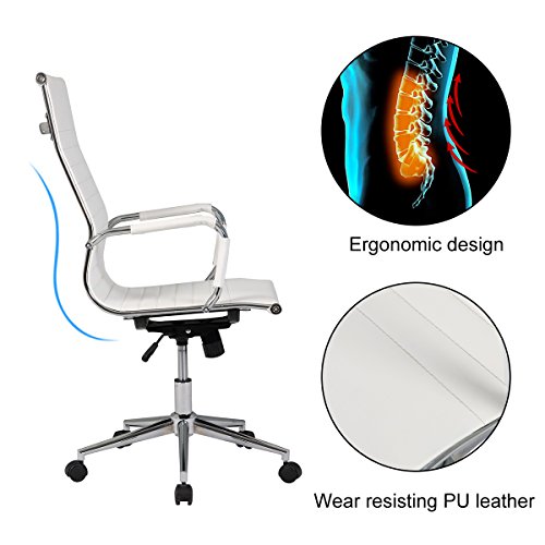 2-Packs YAMASORO High Back Office Ribbed Task Chair Leather Swivel Tilt Adjustable Chair Designer Executive Manager Staff office, Conference Room Reception, Home Office