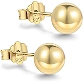 18K Gold Plated Sterling Silver Ball Stud Earrings 3mm-10mm Options, Simple Polished Ball Studs Hypoallergenic Jewelry