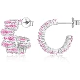 VA JENT Open Hoop Earrings for Women 925 Sterling Silver Cut Birthstone Cubic Zirconia Tiny Small Hoop Earrings for Wife/Friend/Sister