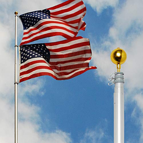 A-ONE 20FT Extra Thick Telescopic American Flag Pole, Heavy Duty 16 Gauge Aluminum US Telescoping Flagpole Kit Fly 2 Flags with Golden Ball Topper for Outdoor Residential or Commercial. - Thumbnail 2