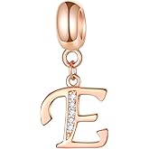 GLOWDAS Rose Gold Letter Charms Initial A-Z Alphabet Beads, 925 Sterling Silver Dangle CZ Birthstone Pendant, Mothers Day Birthday Gifts for European Charm Bracelet