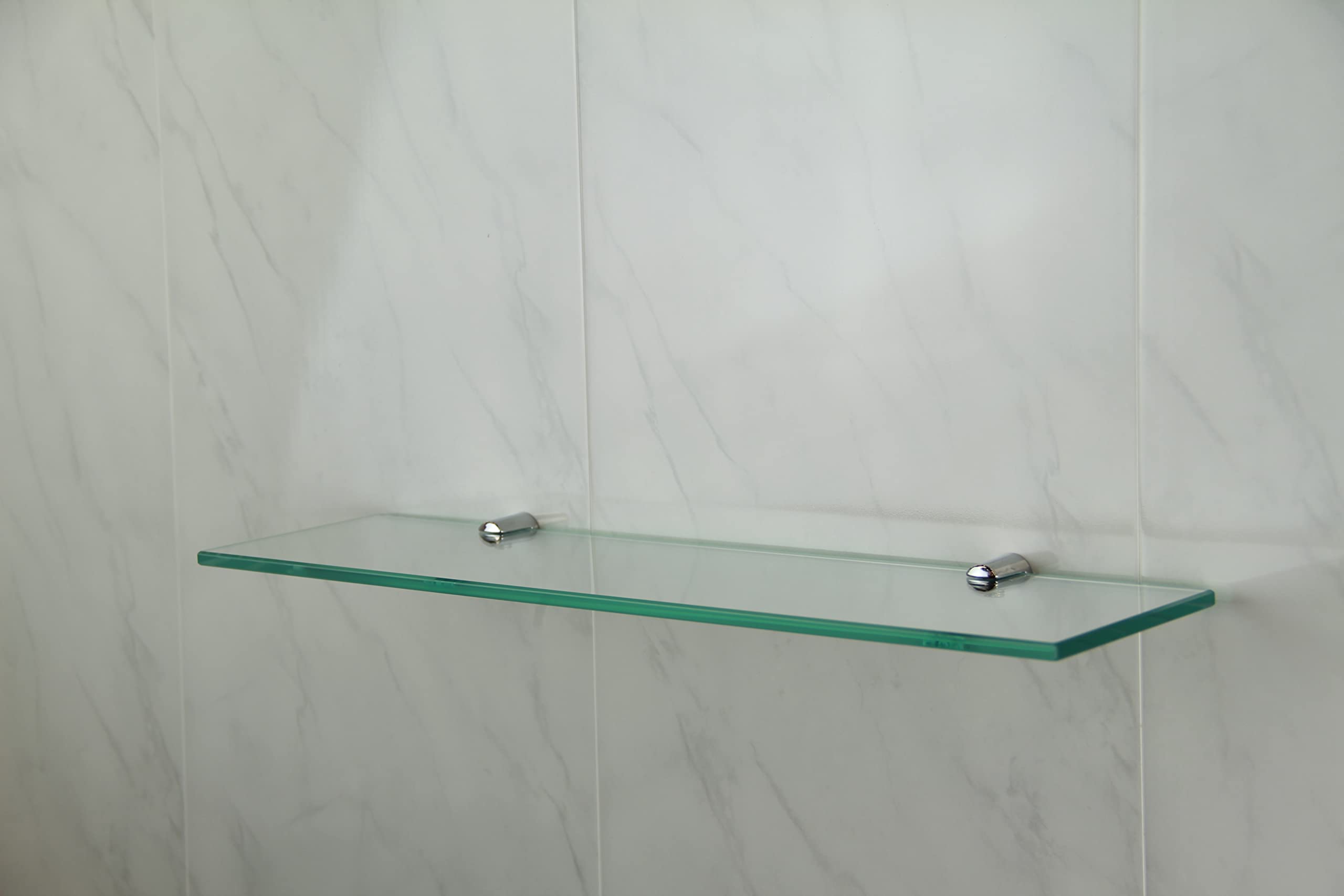 BSM Marketing 400mm x 100mm 6mm Thick Toughened Glass Shelf With Chrome Finish Shelf Supports