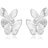 MYHAO Butterfly Stud Earrings for Women Teens 925 Sterling Silver Butterfly Post Stud Earrings Screw Backs Hypoallergenic