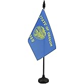 Oregon Table Flag 4'' x 6'' - US state of Oregon Desk Flag 15 x 10 cm - Black plastic stick and base - AZ FLAG