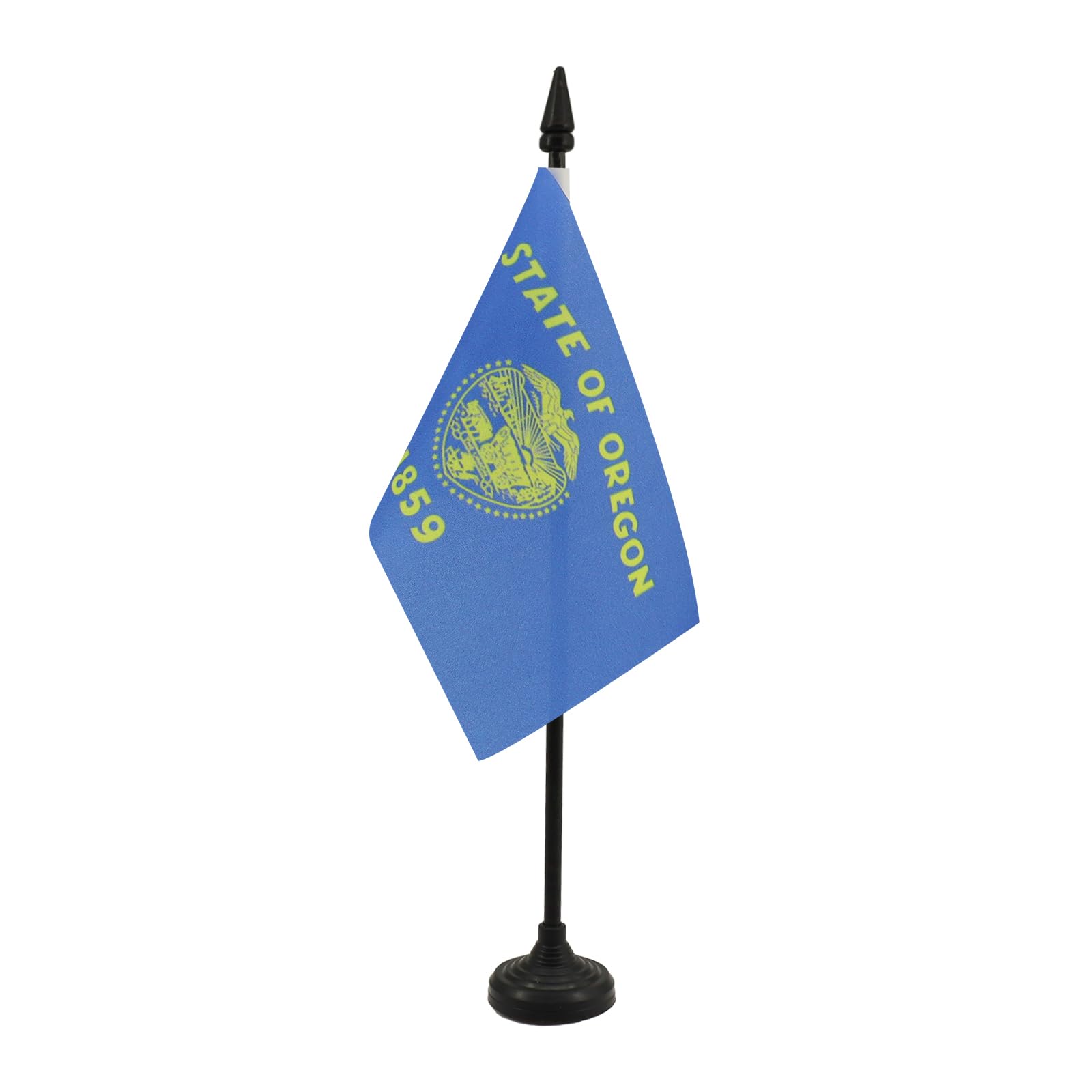 AZ FLAG - Oregon Table Flag 4'' x 6'' - US state of Oregon Office Mini Banner 100% Polyester 15 x 10 cm - Mini Desk Flag with 10'' Pole and Black Plastic Base