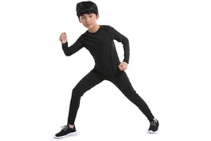 TERODACO Boys Thermal Underwear 2 PCS Athletic Base Layer Kids' Compression Shirts and Leggings Set