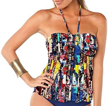 Aerinrose Women's ARCA-200 Drape Front Bandeau Blouson Tankini,Arcadia,34D