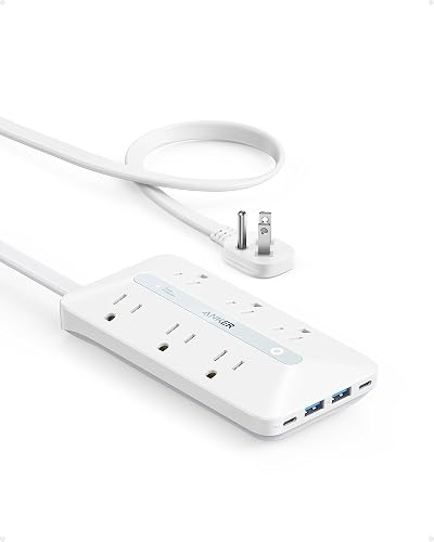 Anker Power Strip with 300J Surge Protector, Flat Plug Extension Cord ...
