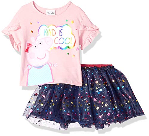 Peppa Pig Girls' Toddler Peppa 2 PC SS Kind is Cool TEE and Skirt Set, Pink, 2T