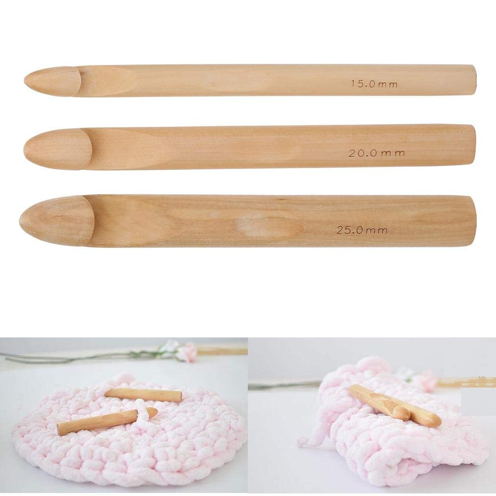 3pcs Wooden Crochet Hooks Set Large Thick Crochet Hook Handcrafted Knitting Needles Weave Yarn Craft 15mm 20mm 25mm