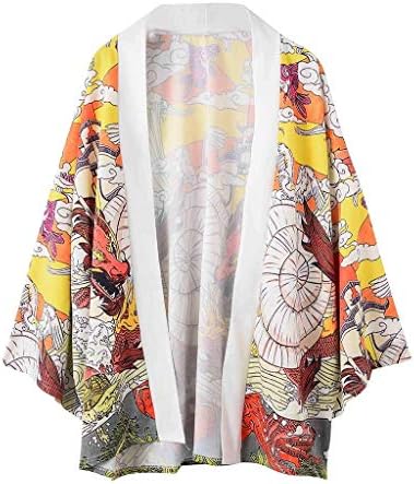 Fiosoji Men Casual Cardigan Robe Dragon Battle in The Wild Tengyun Driving Fog Print T-Shirt Top Blouse