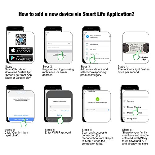 eMylo Smart WiFi Light Switch Wireless Relay Switch Module Remote Control Home Automation Timers Compatible with Alexa Echo Google Home Iphone Android App 1 pack - Thumbnail 2