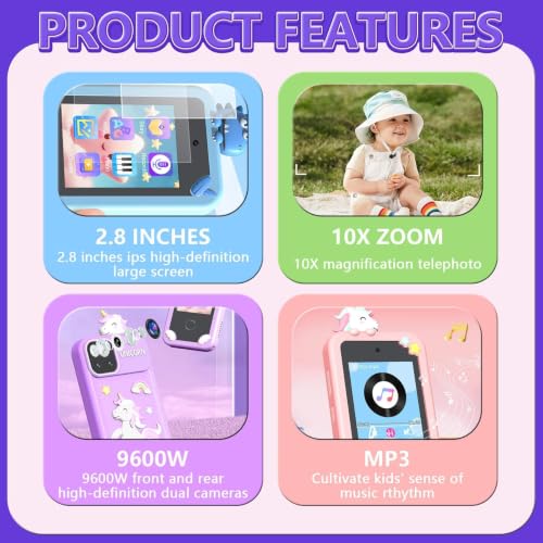 Kids Smart Phone Toys with Case, Dual Camera Travel Toys Educational Games, 2.8" Touchscreen 16 Learning Games Music Player, 32G TF Card, Gifts for 3-7 Year Old Girls Boys (Purple)