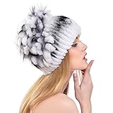 Queenfur Real Knitted Rex Rabbit Fur Hat Women Rex Rabbit Fur Flower Top Cap