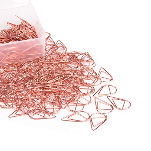 250 Pieces Rose Gold Premium Cute Paper Clips, Smooth Stainless Steel Drop-Shaped PaperClips for Office Supplies Wedding Women Girls Kids Students (1 inch / 25 mm)