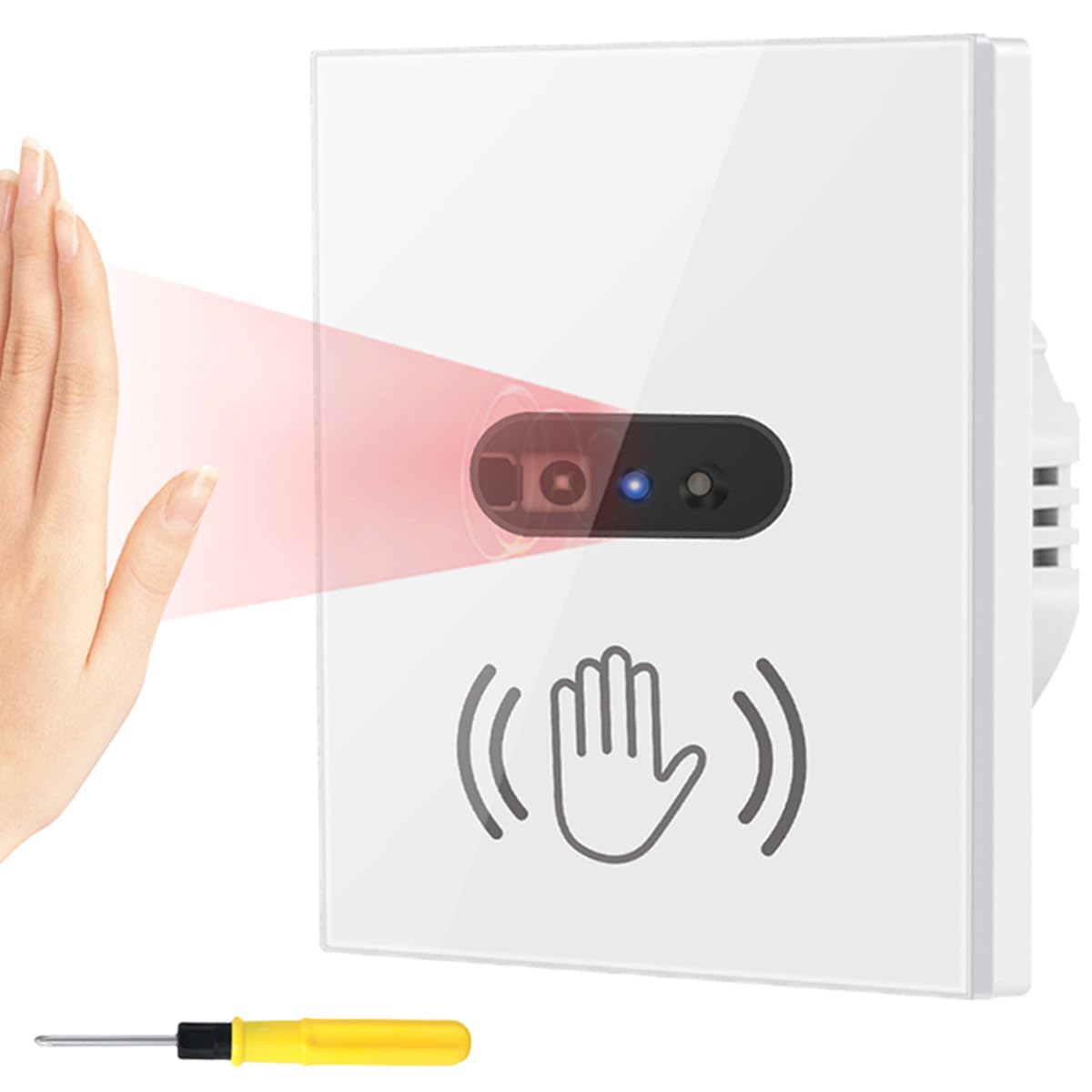 Acmerota Infrared Motion Sensor Light Switch Handheld Wave Switch 8 cm Sensor Switch 10 A, 90-250 V Wall Mounted Indoor Suitable for Kitchen, Bathroom etc. (Neutral Conductor Required)