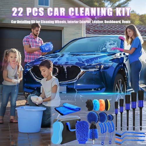 Kit Limpeza Automotiva, Kit Lavagem Automotiva, Lavar Carro, Pincel Automotivo, Conjunto de Pinceis de Detalhamento, Detalhes de Carro com 22 Peças, Lavar, Esponja Automotiva
