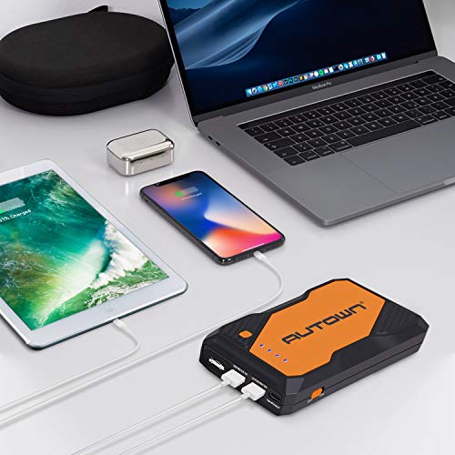 AUTOWN Jump Starter, 800A Peak 10000mAh Battery Jumper Starter with USB Quick Charge, 12V Auto Battery Booster, Portable Power Pack with Built-in LED Light, LCD Screen and Type-C Cable (Orange) - Thumbnail 4