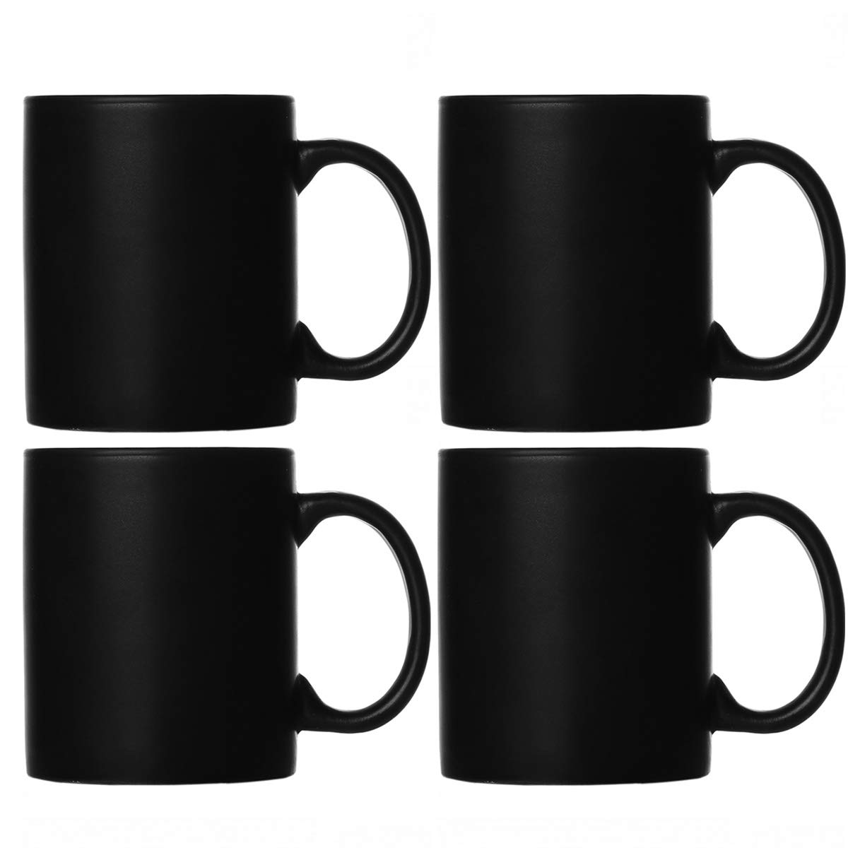 Smilatte M010 Matte Black Porcelain Coffee Mugs, 320ML Classic Ceramic Cup with Hanlde for Latte Cappuccino Tea, Set of 4