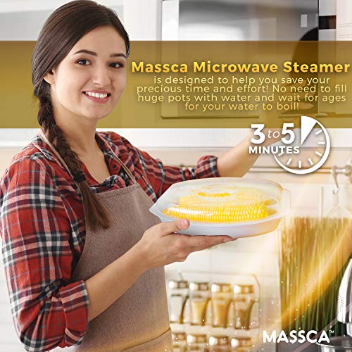 Massca Ultimate Microwave Corn Steamer For Quick & EasyCorn On The Cob| Dual Vegetable Cooker With Vented Lid & Handle | BPA-Free Plastic Veggie Steamer | Dishwasher-Safe | Perfect Gift.