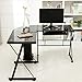 mecor L Shaped Tempered Glass Computer Desk W/Keyboard Tray & CPU Stand-Corner Laptop PC Table Workstation Home Office Furniture, Black