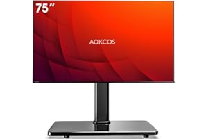 AOKCOS Swivel Universal TV Stand for 32-75 inch TVs with Tilt Down/Up, 8 Levels Height Adjustable Table Top TV Mount Stand with Stable Heavy Duty Tempered Glass Base, MAX VESA 600x400 mm, up to 99lbs, Black