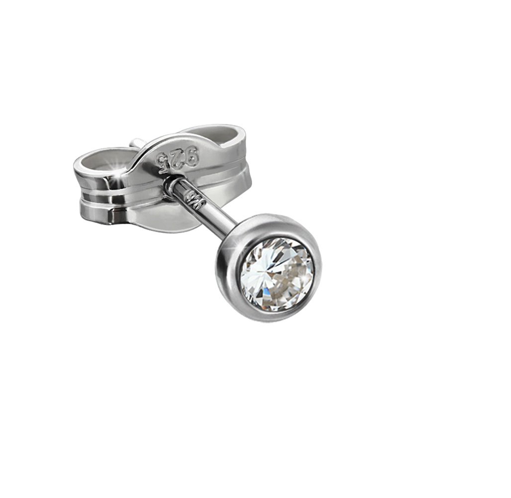SET NKlaus 2x single stud earrings silver 925 rhodium plated 3,5 zircon LADIES MEN 40480