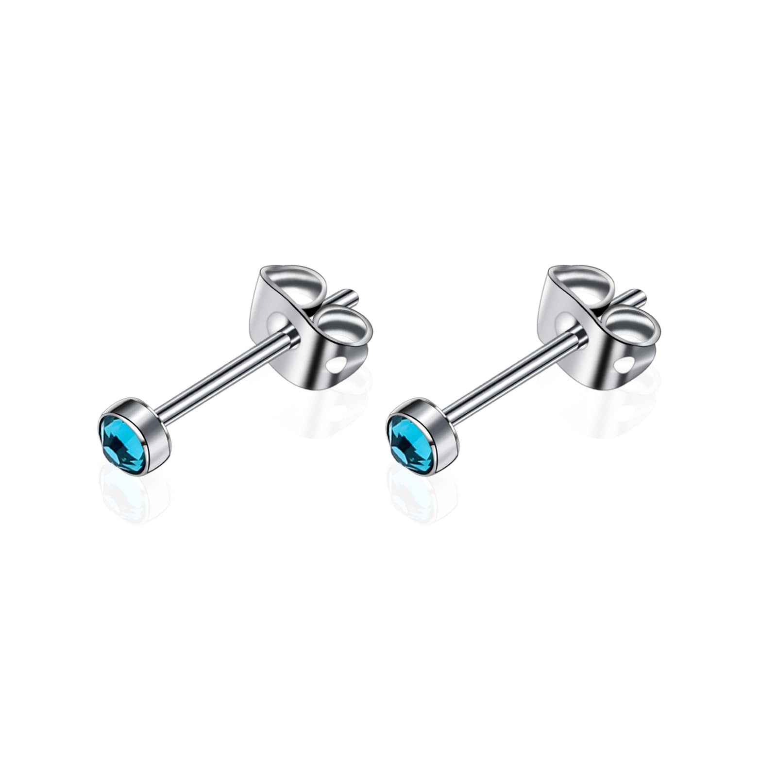 Artskin G23 Titanium Crystal Stud Earrings for Women Men Girls Hypoallergenic Nickel Free 3mm Dainty Elegant Classic Stud Earrings for Sensitive Ears (3MM, Blue Zircon)