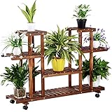 Topeakmart 4-Tier Coner Wood Flower/Plant Stand Shelving Rack Display Shelf Outdoor Yard Garden Patio Balcony Multifunctional Storage Rack Bookshelf Brown