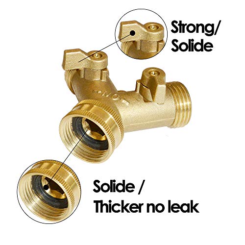HQMPC 2 Way Hose Y Valve Brass Hose Splitter Garden Hose Y Valve