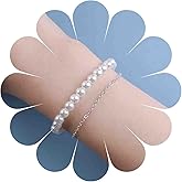 Yheakne Vintage Layered Pearl Bracelet Silver Pearl Station Bracelet Pearl Strand Bracelet Pearl Chain Bracelet Wedding Hand Chain Jewelry for Women (Silver)