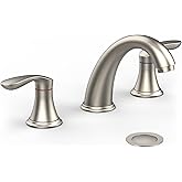 Bathroom Sink Faucet, Faucet for Bathroom Sink, Widespread Brushed Nickel Bathroom Faucet 3 Hole with Stainless Steel Pop Up Drain and cUPC Lead-Free Hose - (Brushed Nickel)