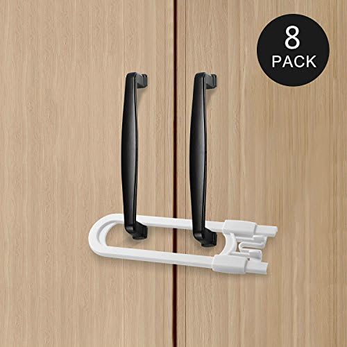 Benewell 8-PACK SLIDING CABINET LOCKS | Multi-Purpose Baby Proof &amp; Child Safety Lock | No Tools or Drilling Required | Super Strong ABS Chemical-Free Plastic