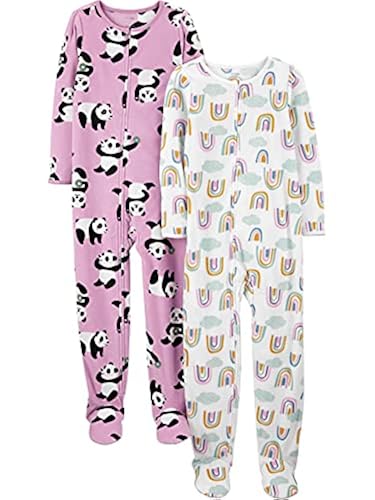 Simple Joys by Carter's Girls' Loose-Fit Fleece Footed Pajamas, Pack of 2,  Lilac Panda/White Rainbow, in Oman Whizz Blanket Sleepers