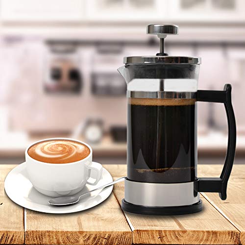 French Press Coffee Maker, Stainless Steel and Borosilicate Glass Plunger,12 Ounce,1.5 Cups,Silver
