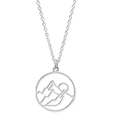 Boma Jewelry Sterling Silver Mountain Sunrise Circle Pendant Necklace, 18 Inches