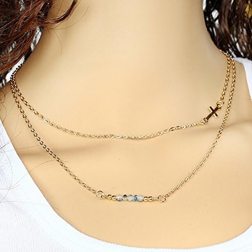 New simple fashion double cross hand-beaded crystal necklace female short necklace