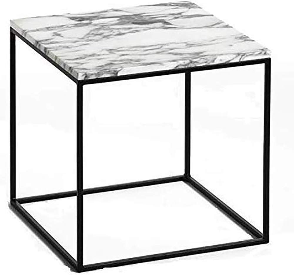 Homey Essense Metal & Marble Square Console Table Bedside Table End Table for Home (White & Black)